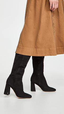 Sam Edelman Clarem Black Suede Block Heel Almond Toe Knee High Fashion Boots