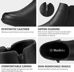 Rollda Ankle Boots Low Heel Zipper Chelsea Boots Comfortable Casual Short Boots 8