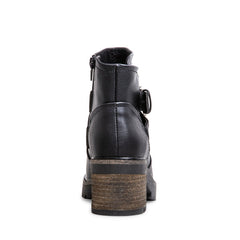 Steve Madden Vanessah Black Buckle Closure Rounded Toe Moto-Inspired Boots