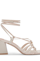 Dolce Vita Kash Ivory Nubuck Tie Up Open Squared Toe Block Heeled Sandals