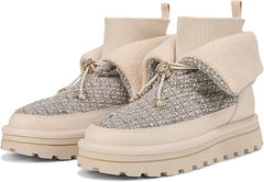 Sam Edelman Olin Ivory Fabric Sock Fur Pull On Platform Snow Bootie Ankle Boots
