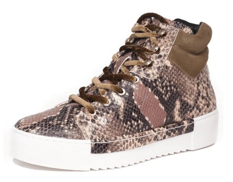 Cecelia New York Silow Leather Platform Lace-up Sneaker Beige Natural Snake