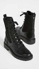 Sam Edelman Lydell Black Block Heel Closed Toe Lace Up Combat Ankle Boots