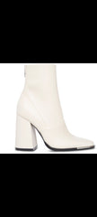 Steve Madden Excess Bone White Leather Squared Toe Blocked Heel Dress Booties