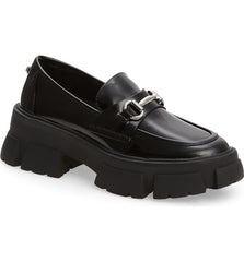 Steve Madden Trifecta Black Retro 90's Leather Platform Low Chunky Heeled Loafer