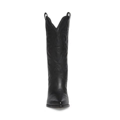 Steve Madden West Black Leather Pull On Pointed Toe Block Heel Western Boots