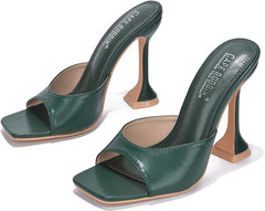 Cape Robbin Lithe Green Sexy High Spool Heel Open Squared Toe Slip On Pumps