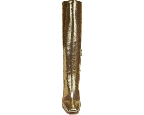 Sam Edelman Leigh Gold Disco Leather Squared Toe Spool Heel Knee High Boots