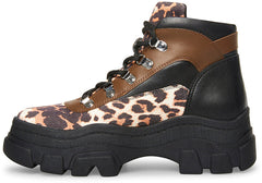 Steve Madden Vermont Leopard Multi Lace Up Hiker Chunky Combat Ankle Bootie