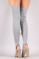 Cape Robbin Connie Grey Stretchy OTK Zip High Heeled Open Toe and Heel Sandals