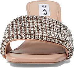 Steve Madden Laney Blush Crytals Details Slip On Open Toe Mid Block Heel Sandals