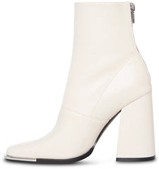 Steve Madden Excess Bone White Leather Squared Toe Blocked Heel Dress Booties