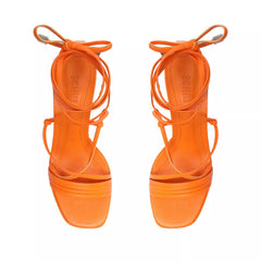Schutz Glenna Bright Tangerine Tie Up Open Toe High Heel Platform Sandals