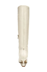 Sam Edelman Leigh 3 Ivory Leather Pointed Toe Spooled Heel Knee High Boots