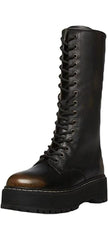 Steve Madden Benson Black Distressed Lace Up Moto Lug Sole Mid Calf Leather Boot