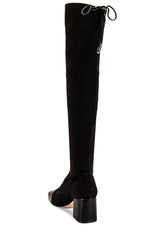 Schutz Tamiris Black Pull On Stretch Fitted Cap Toe Block Heel Tall Stretch Boot