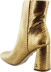 Sam Edelman Daria Medallion Gold Snake Pointed Toe Block Heeled Ankle Boots