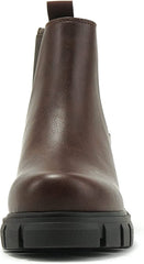 Soda Pioneer Lug Sole Mid Heel Gore Chelsea Fashion Ankle Elastic Booties Brown