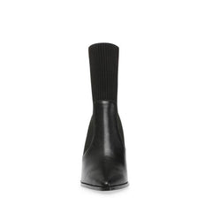 Steve Madden Tackle Black Leather Pull-On Asymmetrical Stacked Heeled Boot