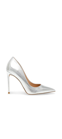 Steve Madden Vala Silver Fashion High Heel Pointed Toe Slip On Stiletto Pumps