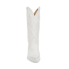 Steve Madden West White Leather Cowboy Mid Calf Block Heel Dagget Cowgirl Boots