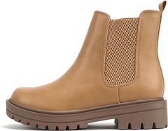 Soda Pilot Dark Blond Pu Pull On Round Toe Chunky Platform Block Heel Ankle Boot