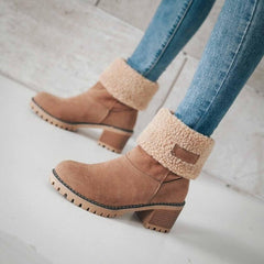 CLOUDEMO Winter Chunky Heel Round Toe Snow Seniors' Chunky Heel Winter Boots 6.5