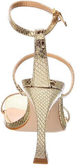 Schutz Nylla Gold Metallic Snake-Embossed Ankle Strap Open Toe High Heel Sandals