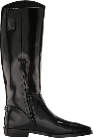 Sam Edelman Cesar Black Leather Squared Toe Stacked Heel Knee High Fashion Boots