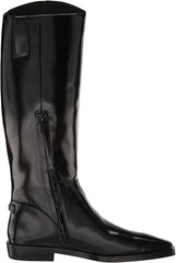 Sam Edelman Cesar Black Leather Squared Toe Stacked Heel Knee High Fashion Boots