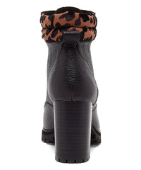 Kelsi Dagger Trek Black/Leopard Lace Up Combat Leather Block Heel Ankle Booties