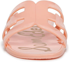 Sam Edelman Bay Pink Rosette Round Open Toe Slip On Leather Strap Slide Sandals