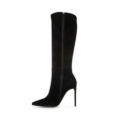 Steve Madden Izetta Black Suede Pull On Pointed Close Toe Knee High Dress Boot