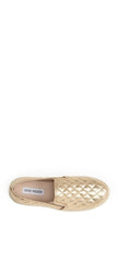 Steve Madden ECENTRCQ Round Toe Slip On Rounded Toe Vegan Leather Sneakers Gold