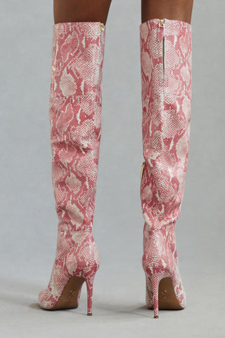 Cecelia New York Manny Pink Snake High Heel Over Knee Pointed Toe Heel Tall Boot