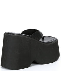 Steve Madden Gwen Black Slip On Squared Open Toe Platform Heeled Sandal