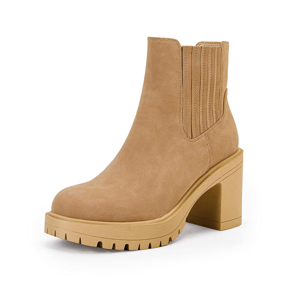 Syktkmx Platform Chelsea Ankle Boots Lug Sole Slip On Western Booties 7