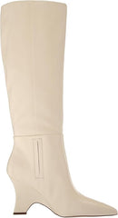 Sam Edelman Vance Modern Ivory Pointed Toe Kitten Heel Knee High Fashion Boots