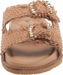 Sam Edelman Oaklyn Natural Woven Leather Buckle Embellished Strap Slides Sandals