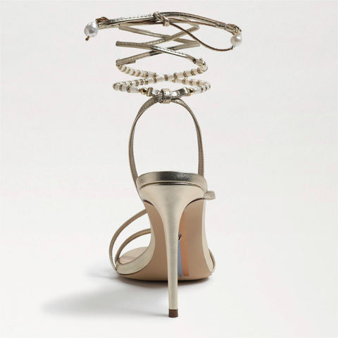 Sam Edelman Scarlette Gold Ankle Tie Up Stiletto Leather Heeled Sandals