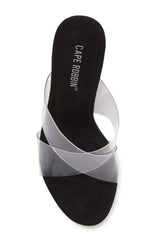Cape Robbin Black Clear Mule Cris Cross Block Heel Open Toe Sandals