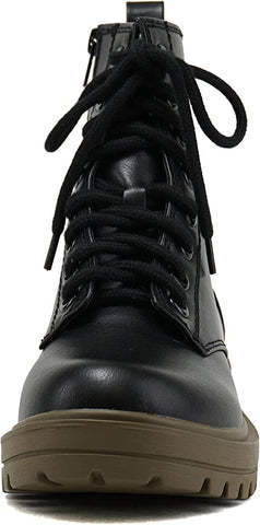 Soda Firm Black/For-green Lace Up Round Toe Chunky Combat Ankle Wide Boots