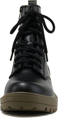 Soda Firm Black/For-green Lace Up Round Toe Chunky Combat Ankle Wide Boots