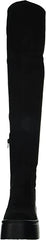 Nine West Hojo2 Black Stretch Suede Wedge Platform Over Knee Fashion Fitted Boot