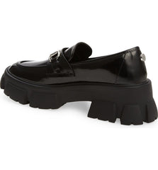 Steve Madden Trifecta Black Retro 90's Leather Platform Low Chunky Heeled Loafer