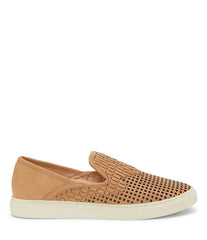 Vince Camuto Bristie Natural Nude Leather Woven White Sole Slip On Sneakers