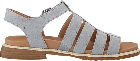 Dr. Scholl's A Ok Summer Blue Microfiber Round Open Toe Ankle Strap Flat Sandals