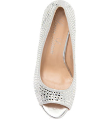 Lauren Lorraine Candie-12 Silver Crystal Embellished Peep Toe Platform Formal Pumps