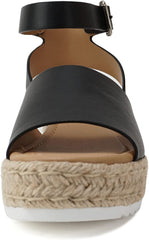 Soda Topics Black Pu Espadrille Platform Ankle Strap Studded Platform Sandals