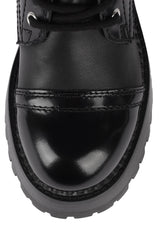 Jeffrey Campbell Locust Black Box Leather Lace Up Chunky Moto Combat Boots Boot